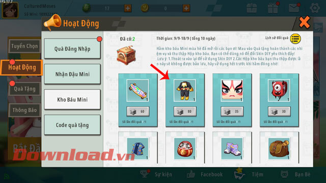 Chạm vào trang phục để đổi thưởng