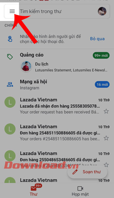 Nhấn vào biểu tượng ba dấu gạch ngang