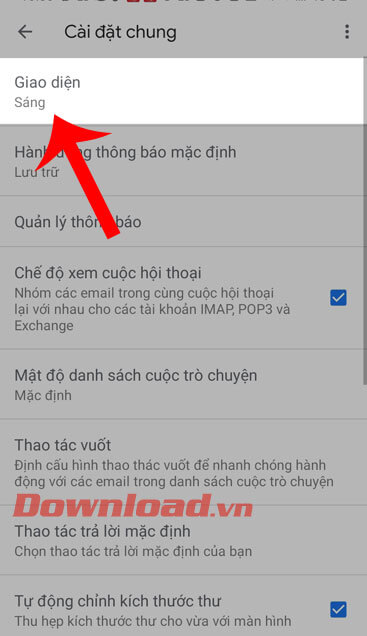 Nhấn vào mục Giao diện