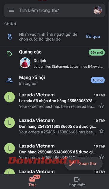 Gmail ở giao diện tối