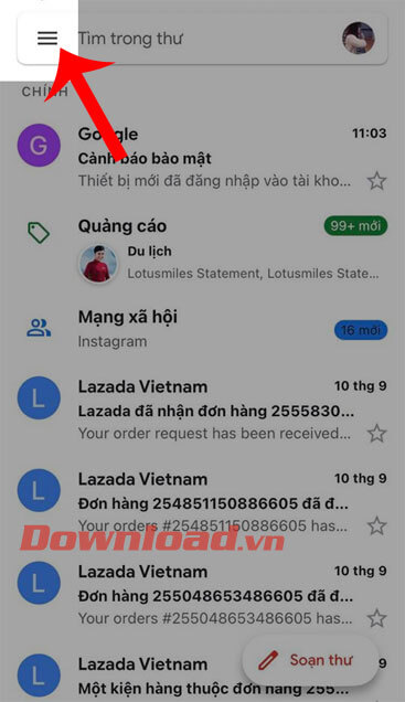 Ấn vào biểu tượng ba dấu gạch ngang