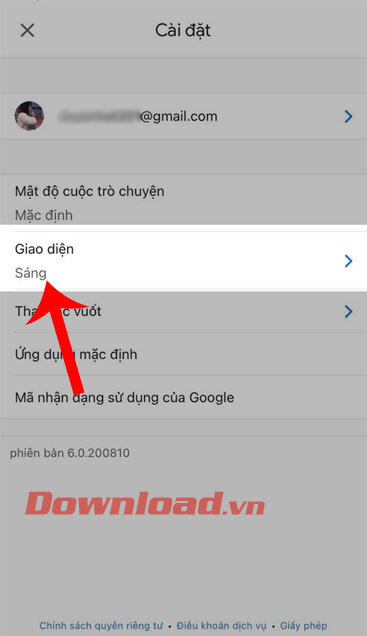 Ấn vào mục Giao diện