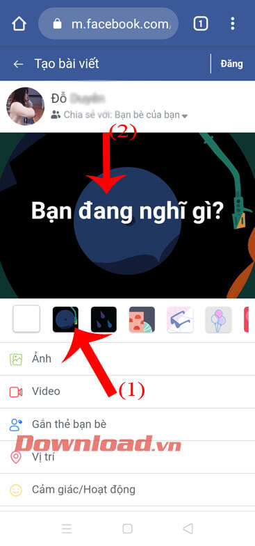 Chọn màu nền và viết status ngắn