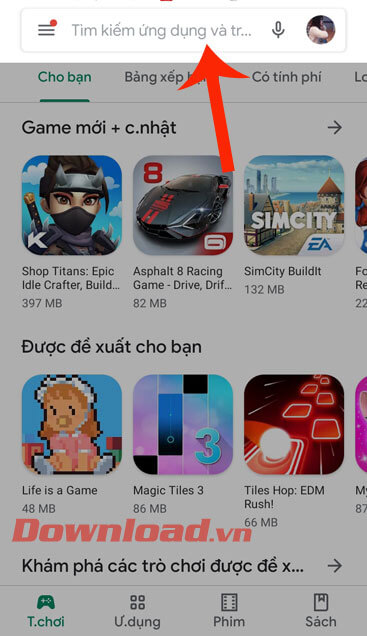 Ấn vào ô tìm kiếm