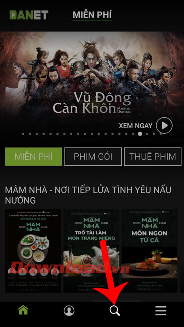 Nhấn vào biểu tượng kính lúp