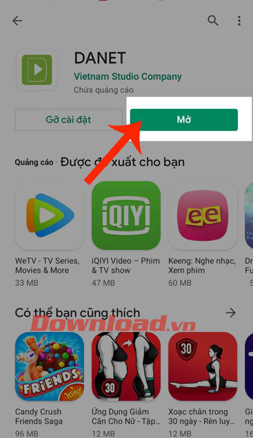 Chạm vào nút Mở