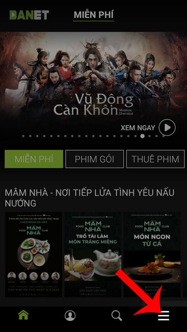 Chạm vào biểu tượng ba dấu gạch ngang