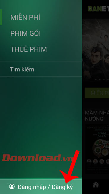 Nhấn vào mục Đăng nhập/Đăng ký