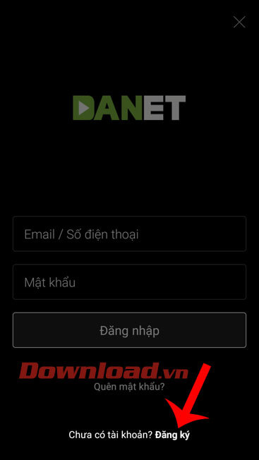 Nhấn vào mục Đăng ký