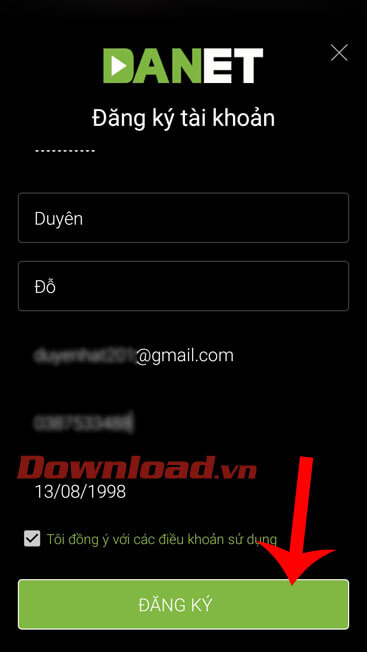 Nhấn nút Đăng ký