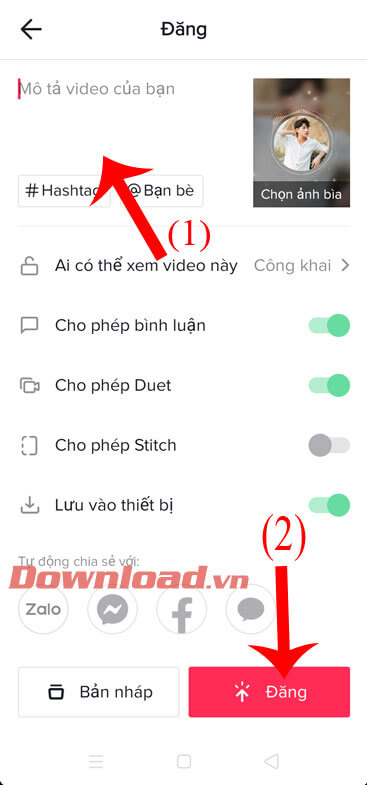 Viết mô tả và ấn nút Đăng