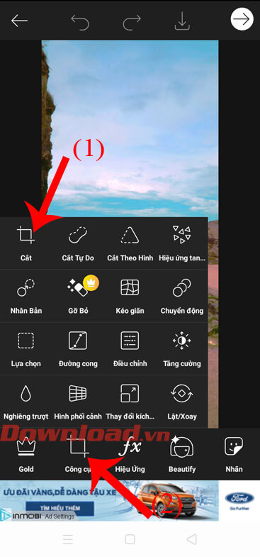 Nhấn vào mục Cắt