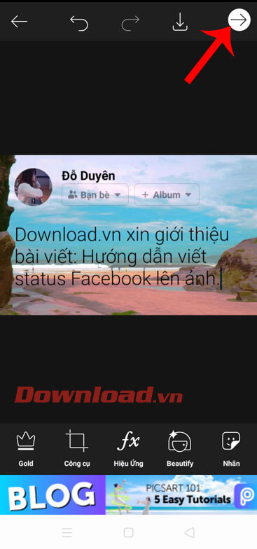 Nhấn vào biểu tượng mũi tên để lưu lại hình ảnh