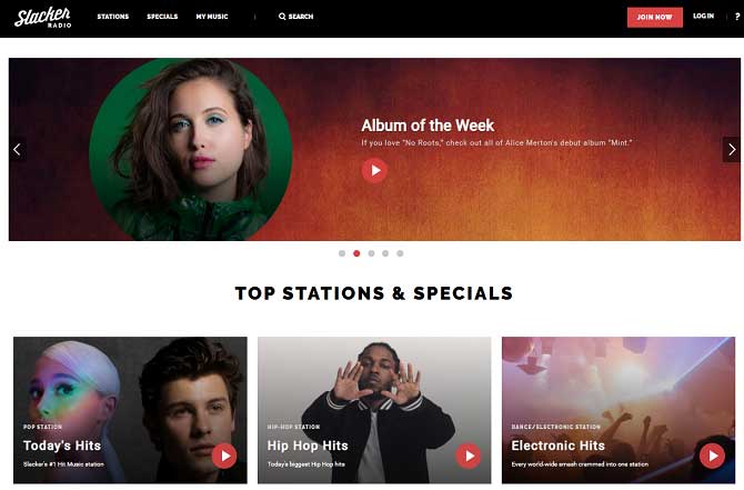 Slacker Radio là app nghe nhạc miễn phí
