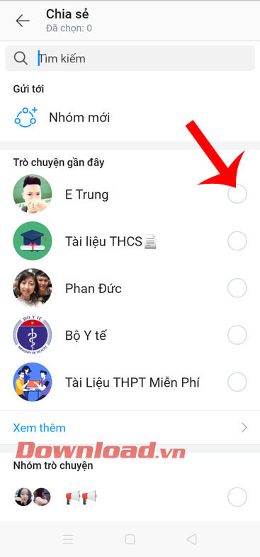 Chạm vào hình tròn bên cạnh tài khoản Zalo và ấn nút Gửi