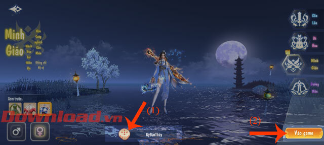 Đặt tên nhân vật và ấn nút Vào game