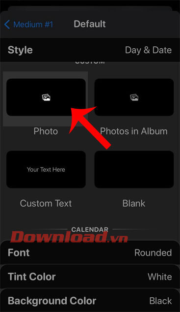 Nhấn vào mục Photo
