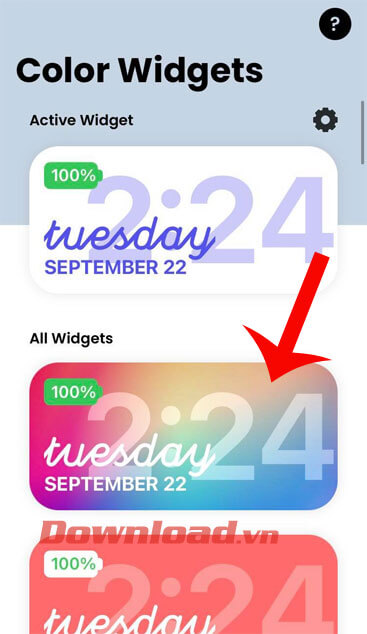 Nhấn chọn một widget bất kỳ
