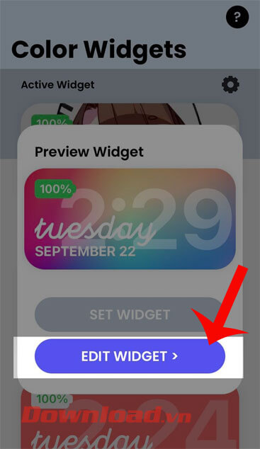 Ấn nút Edit Widgets
