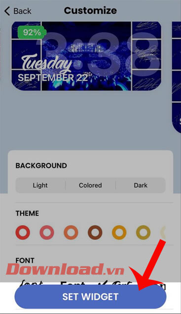 Chạm vào nút Set Widget