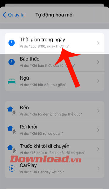 Chạm vào mục Thời gian trong ngày