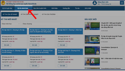 Nhấn vào mục Kỳ thi chính