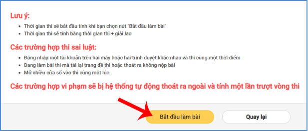 Đọc lưu ý và ấn nút Bắt đầu làm bài