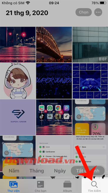 Nhấn vào biểu tượng kính lúp