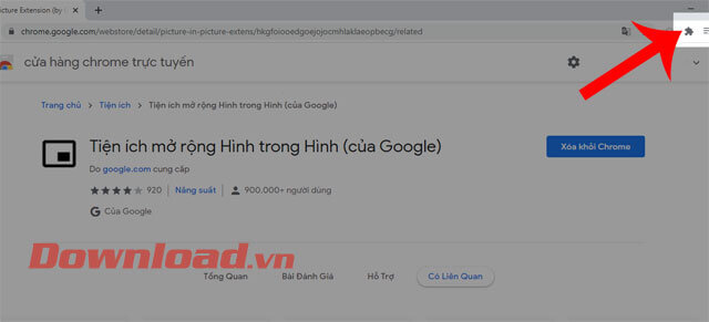 Click vào biểu tượng của tiện ích