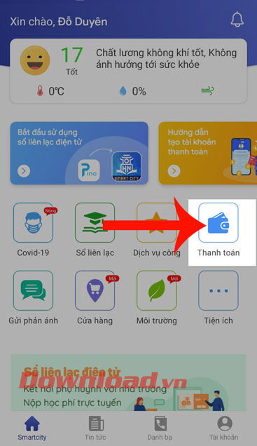 Nhấn vào mục Thanh toán