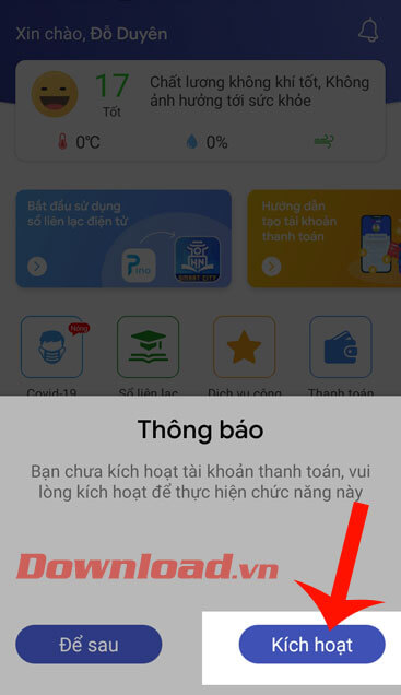 Ấn vào nút Kích hoạt
