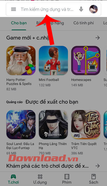 Nhấn vào ô tìm kiếm