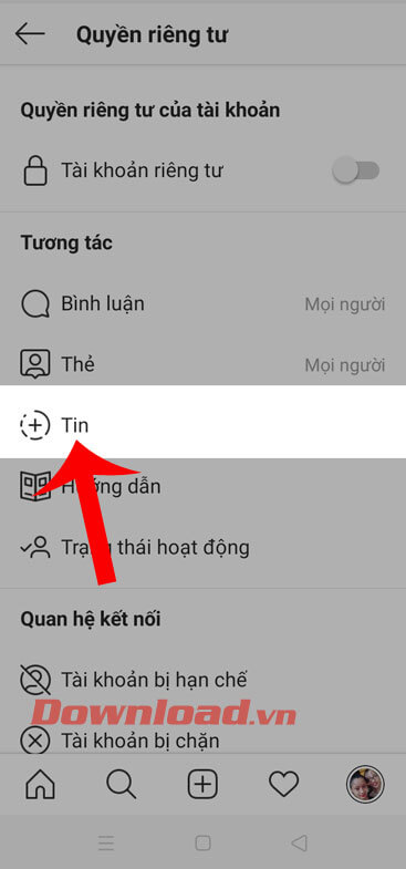 Ấn vào mục Tin