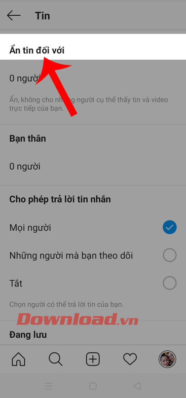 Nhấn vào mục Ẩn tin đối với