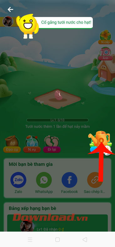 Nhấn vào bình nước