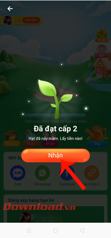 Ấn vào nút Nhận