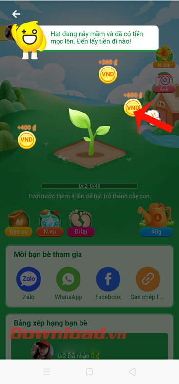 Ấn vào biểu tượng đồng tiền