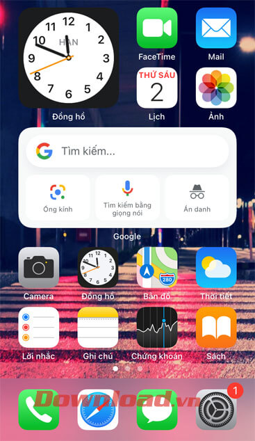 Đã thêm thanh tìm kiếm của Google ra màn hình chính