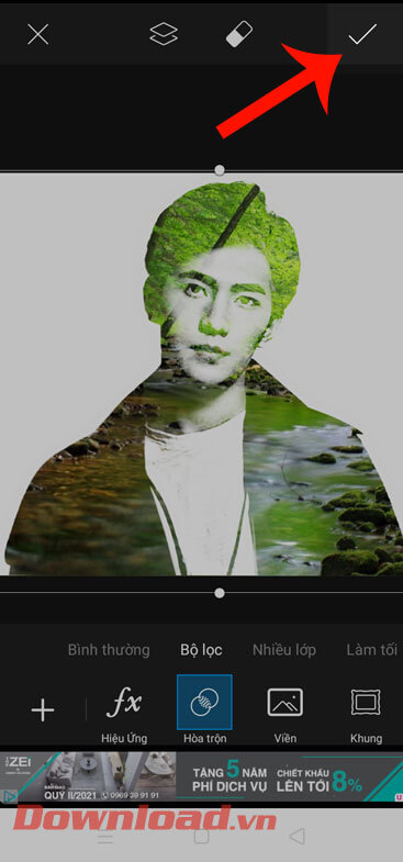 Ấn vào biểu tượng dấu tick