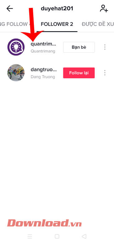 Nhấn vào tài khoản TikTok