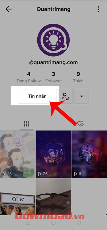 Nhấn vào mục Tin nhắn