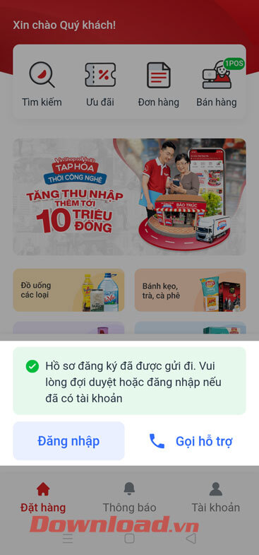 Đợi hệ thống phê duyệt hồ sơ Đăng ký tài khoản