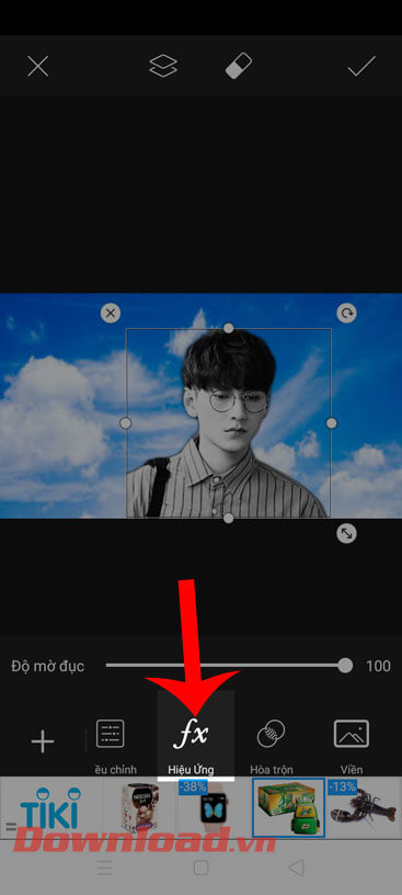 Tiếp tục nhấn vào mục hiệu ứng