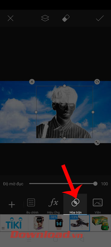Ấn vào mục Hòa trộn