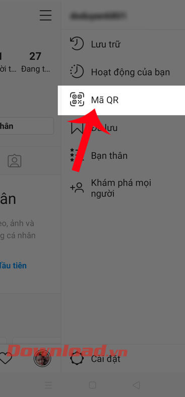 Ấn vào mục mã QR