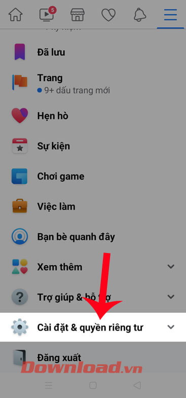 Ấn vào mục Cào đặt & Quyền riêng tư