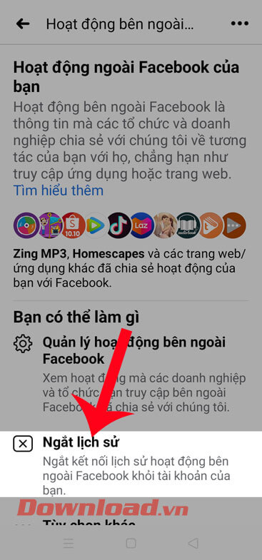 Ấn vào mục Ngắt lịch sử