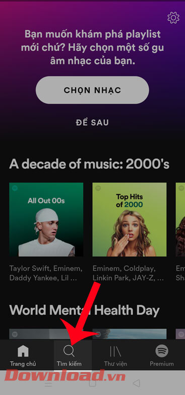 Ấn vào biểu tượng tìm kiếm