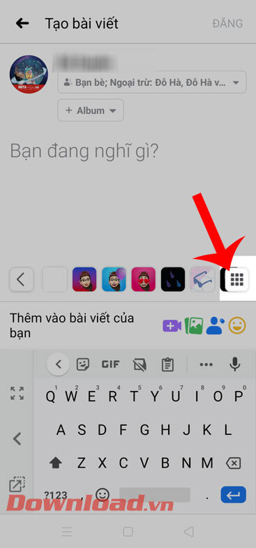 Nhấn vào biểu tượng hình vuông