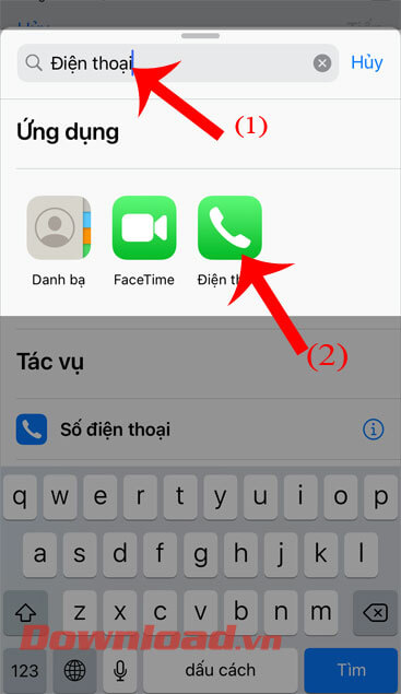 Chọn ứng dụng Điện thoại